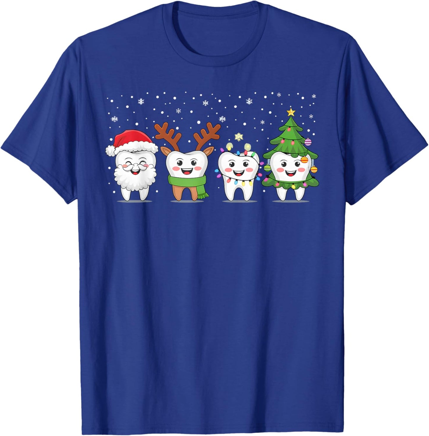 Cute Christmas Dental Tooth Characters Fun Holiday Dentist T-Shirt - T-Shirt | Royal