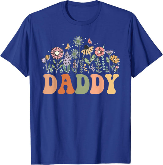 Daddy Wildflower Floral Birthday Baby Shower New Daddy T-Shirt - T-Shirt | Royal