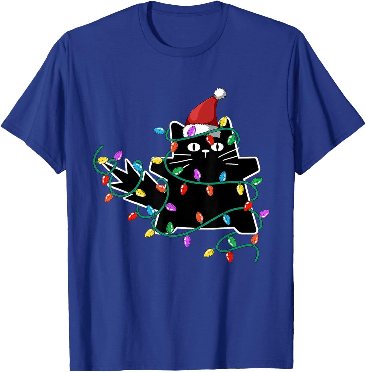 Black Cat Christmas Tree Lights Funny Santa Kitten T-Shirt - T-Shirt | Royal