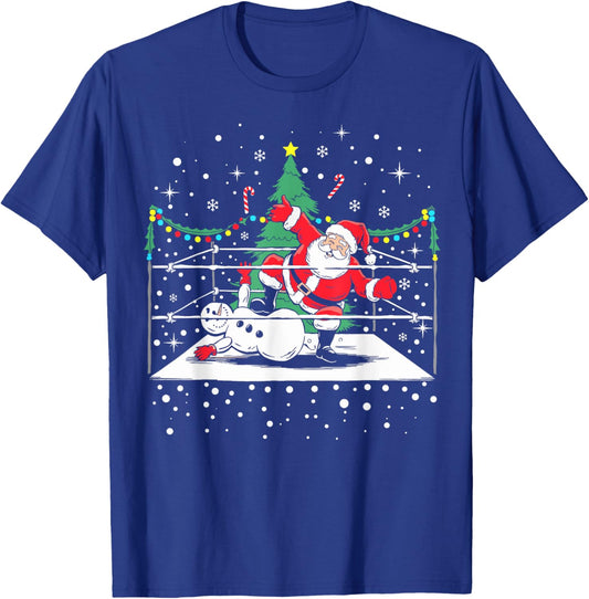 Funny Wrestling Santa Xmas Snow Lights Wrestling Christmas T-Shirt - T-Shirt | Royal