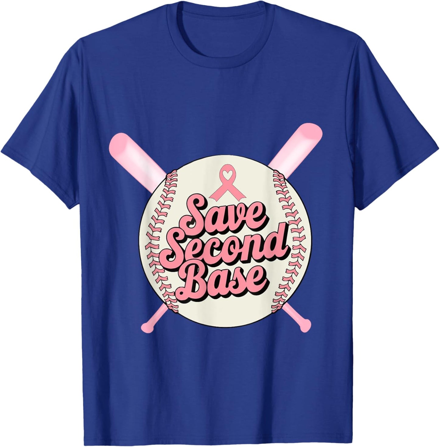 Save Second And Base Funny Softball Breast Cancer Awareness T-Shirt - T-Shirt | Royal