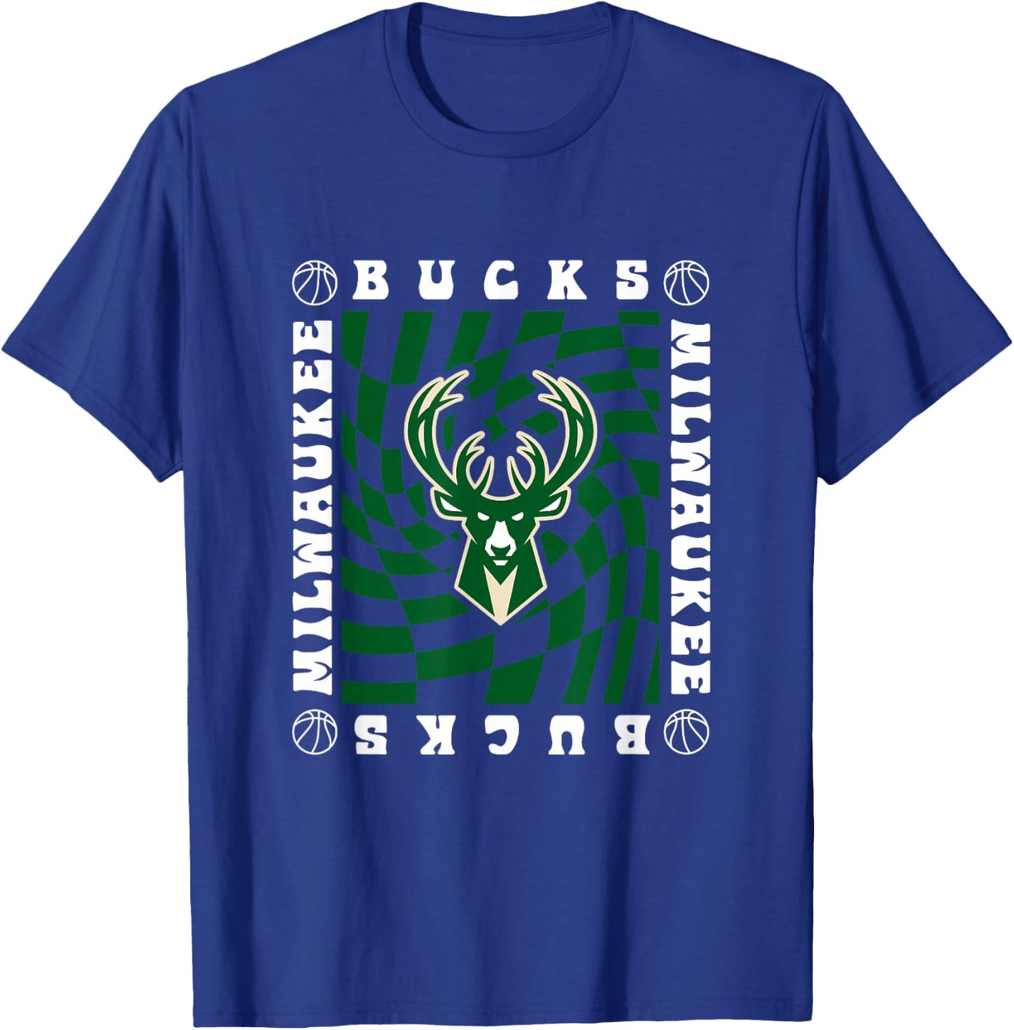 NBA Milwaukee Bucks Retro Checkerboard Wave T-Shirt - T-Shirt | Royal