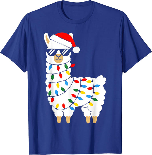LLama Christmas Lights Alpaca Llama Funny Family Xmas Pajama T-Shirt - T-Shirt | Royal
