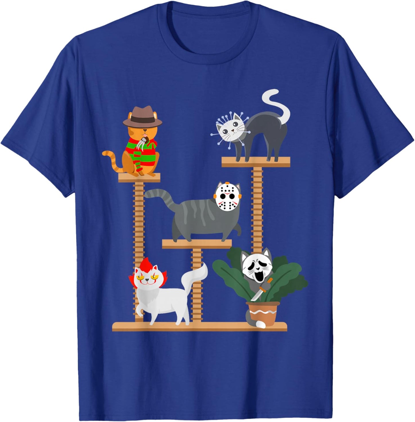 Horror Cat Playing on Tree Halloween Cat Lover Gift T-Shirt - T-Shirt | Royal