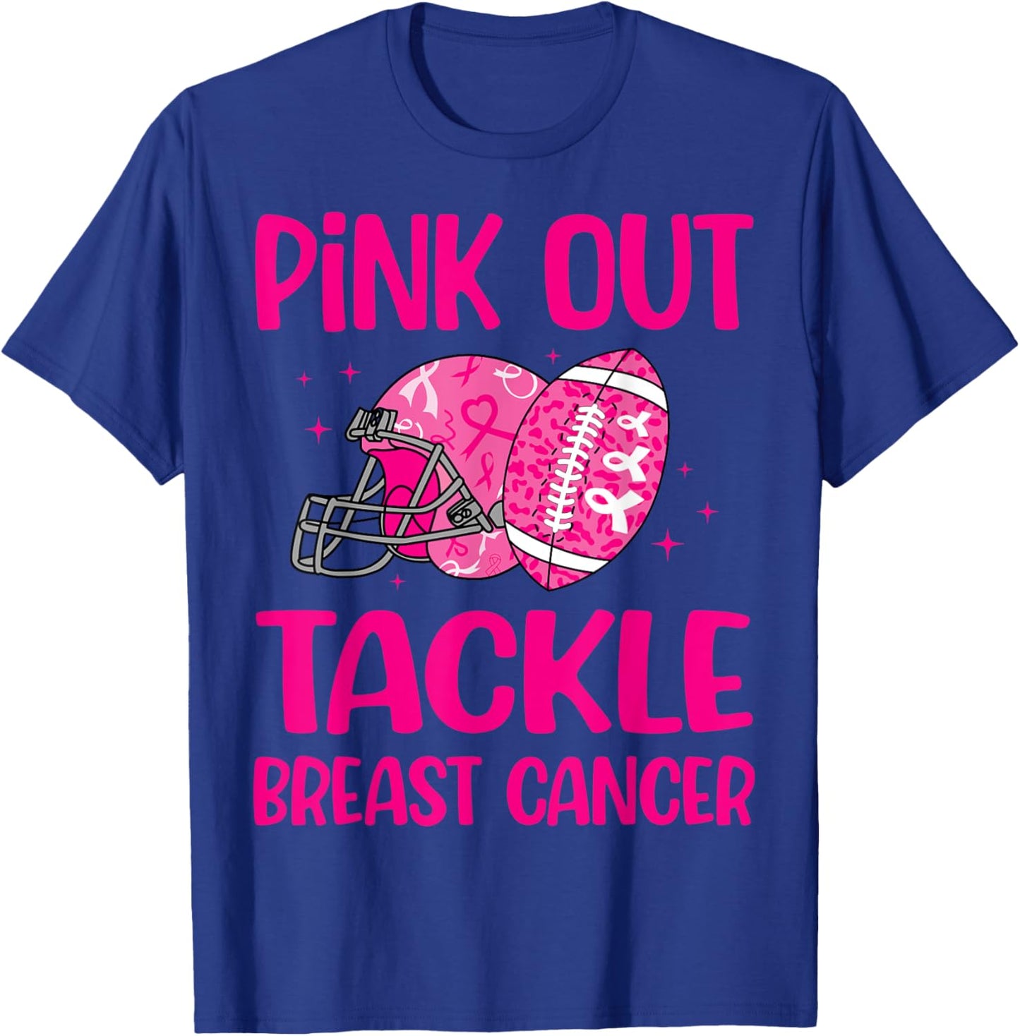 American Football Pink Out Tackle Breast Cancer Awareness T-Shirt - T-Shirt | Royal