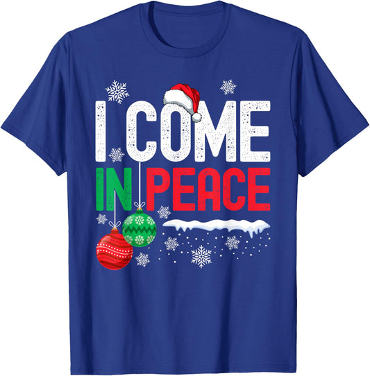 I Come In Peace Funny Christmas Pajamas Couples Matching T-Shirt - T-Shirt | Royal