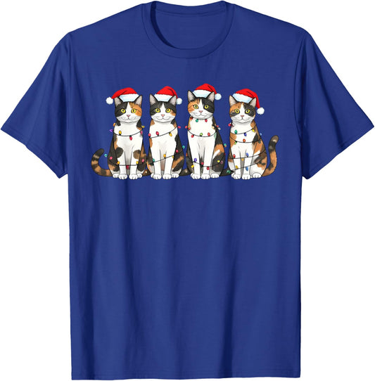 Calico Cat Santa Christmas Lights Women Kids T-Shirt - T-Shirt | Royal