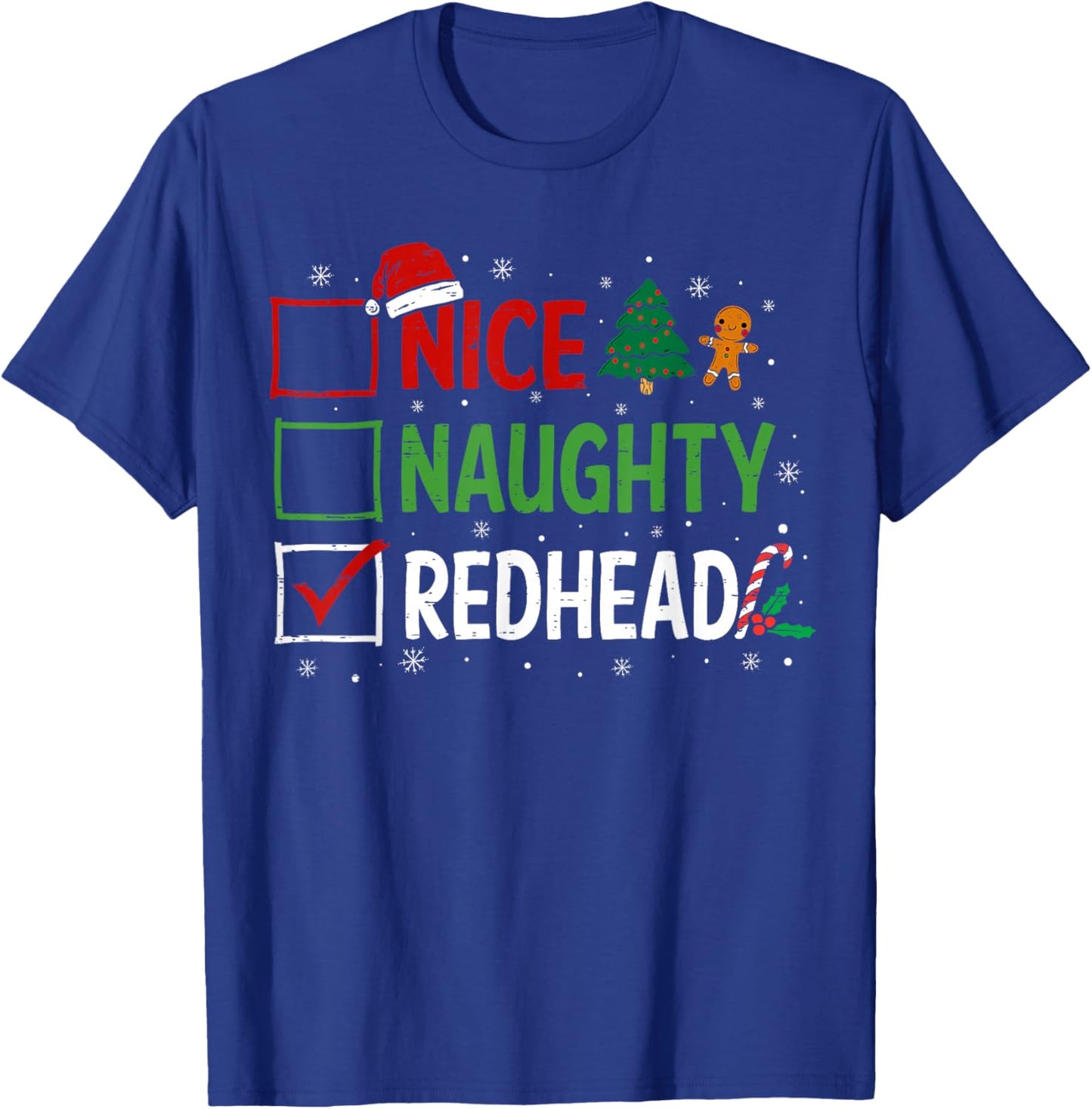 Naughty Nice Redhead Christmas Pajamas Santa Claus Xmas T-Shirt - T-Shirt | Royal