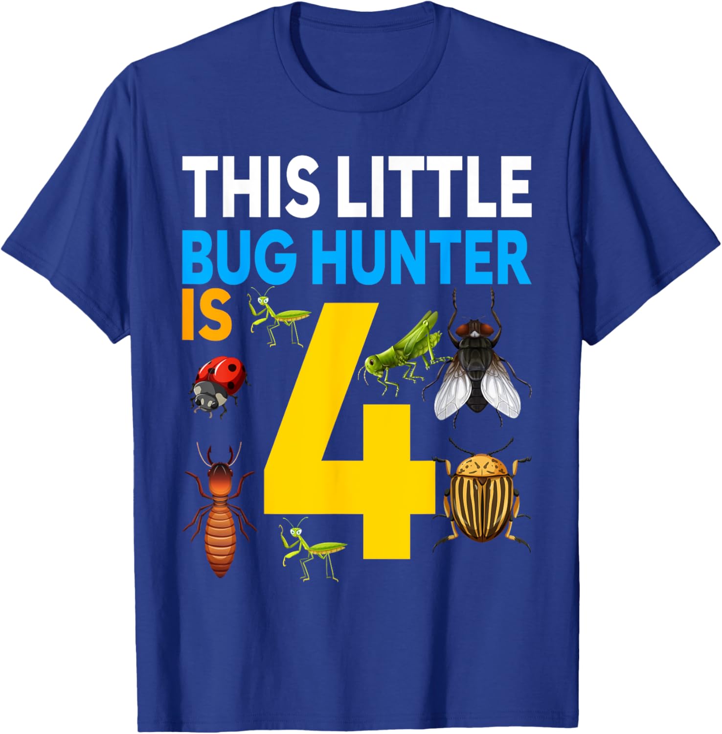 This Little Bug Hunter Is 4 Birthday Insect Bday Party T-Shirt - T-Shirt | Royal