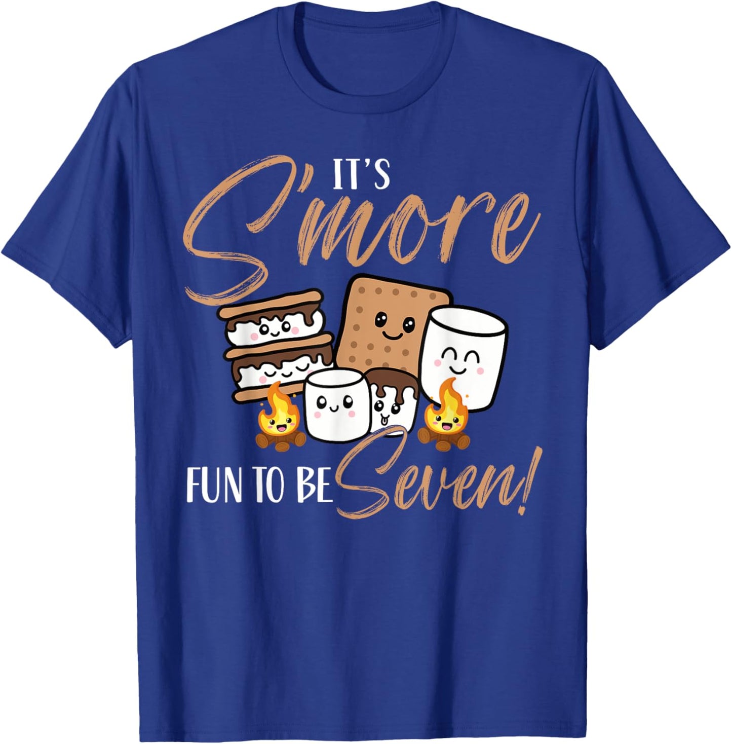 Birthday Campfire Marshmallow It's S'more Fun To Be Seven 7 T-Shirt - T-Shirt | Royal