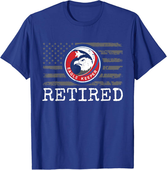 USAF F-15 Eagle Keeper Patch stamped Retired on US Flag T-Shirt - T-Shirt | Royal