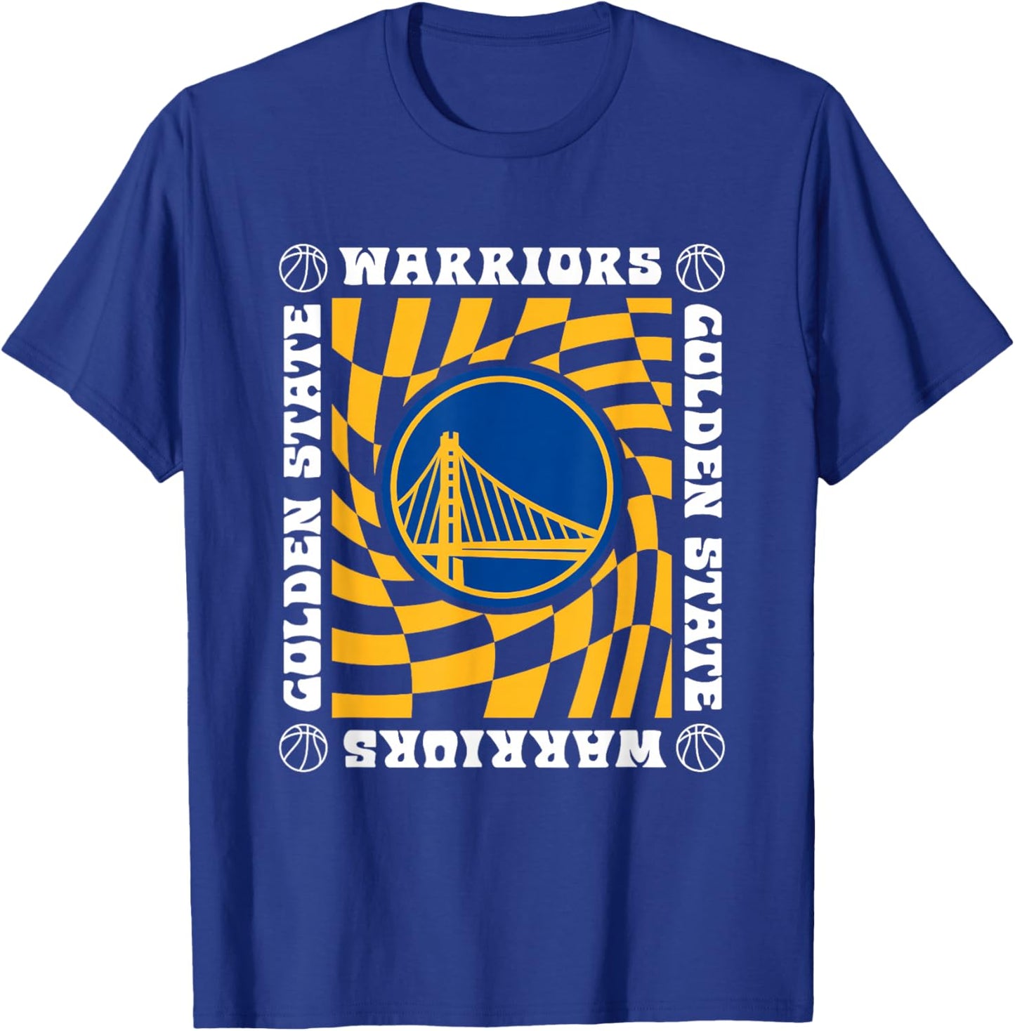 NBA Golden State Warriors Retro Checkerboard Wave T-Shirt - T-Shirt | Royal