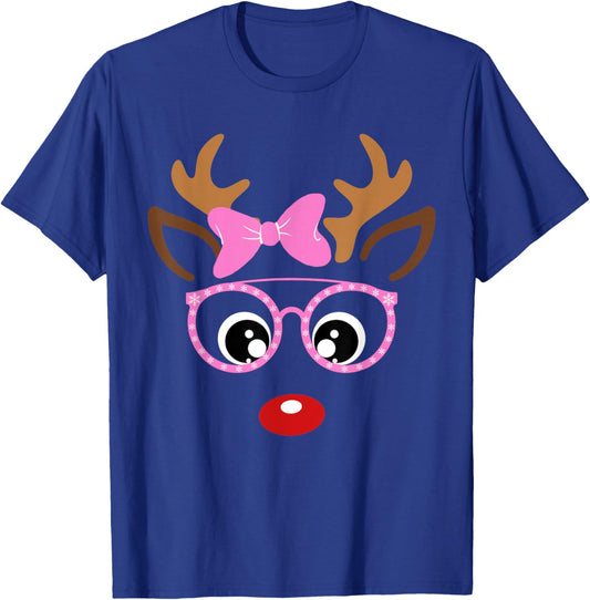Reindeer Face Matching Family Christmas Costume Women Girls T-Shirt - T-Shirt | Royal