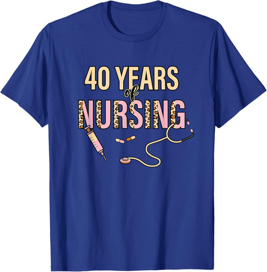 40 Years of Nursing 40th Nurse Anniversary Leopard Print T-Shirt - T-Shirt | Royal