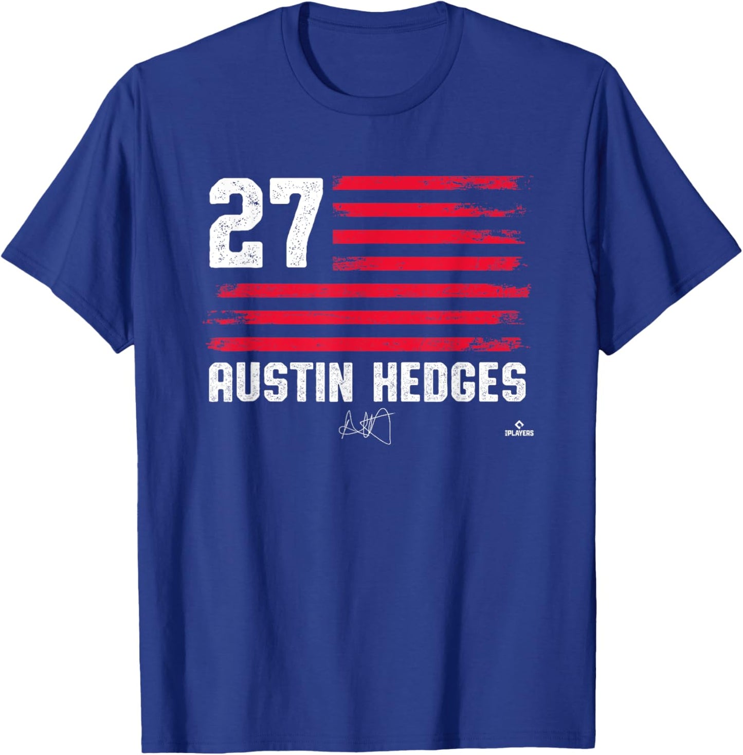 Flag Stripes Austin Hedges Cleveland Baseball MLBPA T-Shirt - T-Shirt | Royal