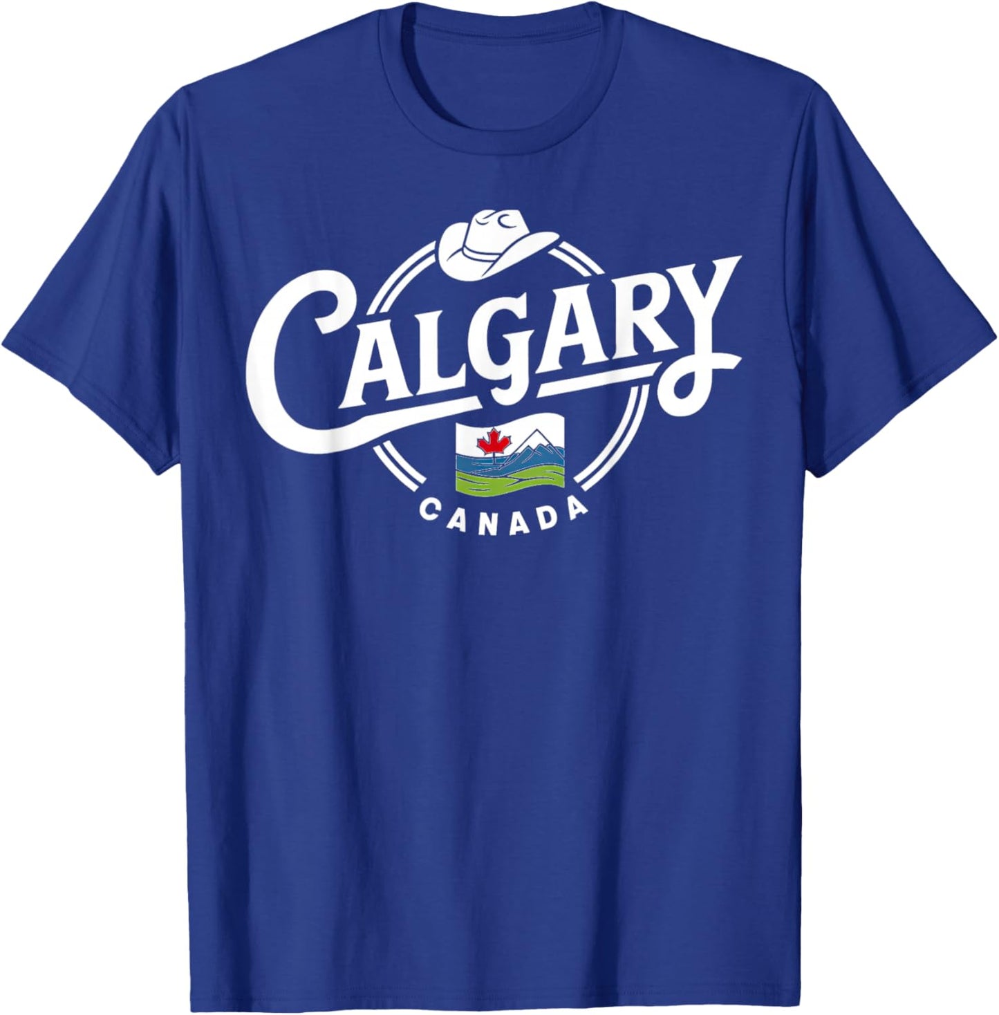 Calgary Canada City Cowboy Hat Scenic Logo T-Shirt - T-Shirt | Royal
