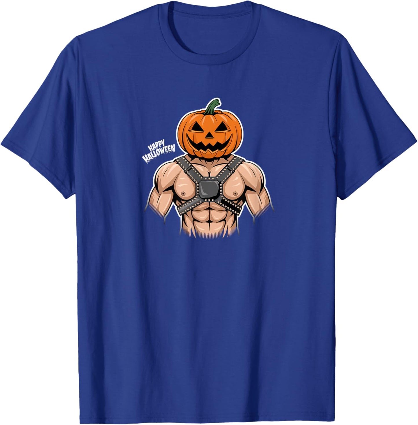 Gay Leather Muscle Jock - Leather Harness Halloween T-Shirt - T-Shirt | Royal