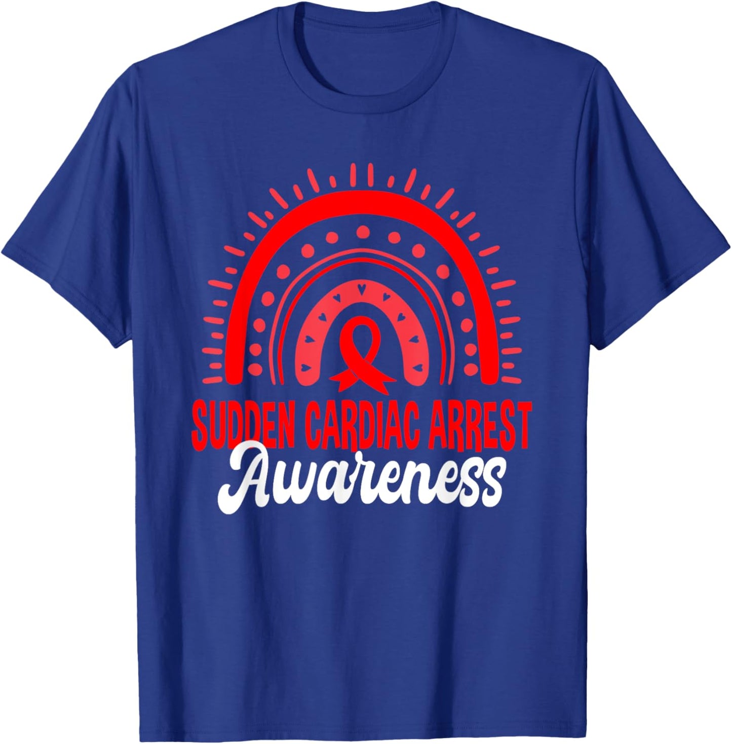 Sudden Cardiac Arrest Awareness Boho Rainbow Red Ribbon T-Shirt - T-Shirt | Royal