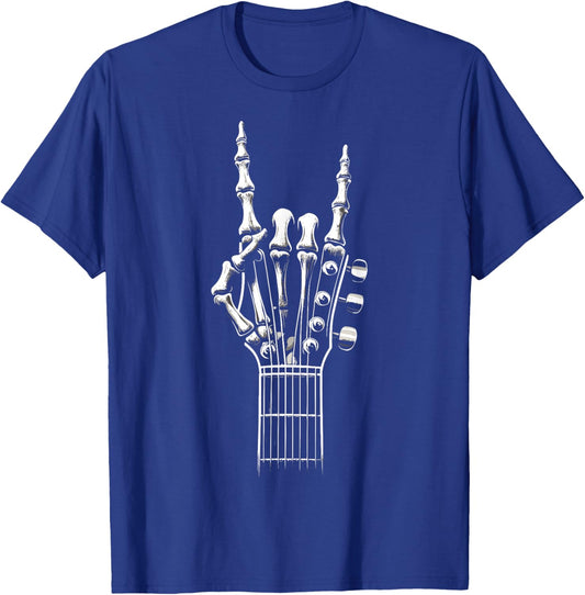 Guitar Skeleton Hand Sign Retro Rock and Roll T-Shirt - T-Shirt | Royal