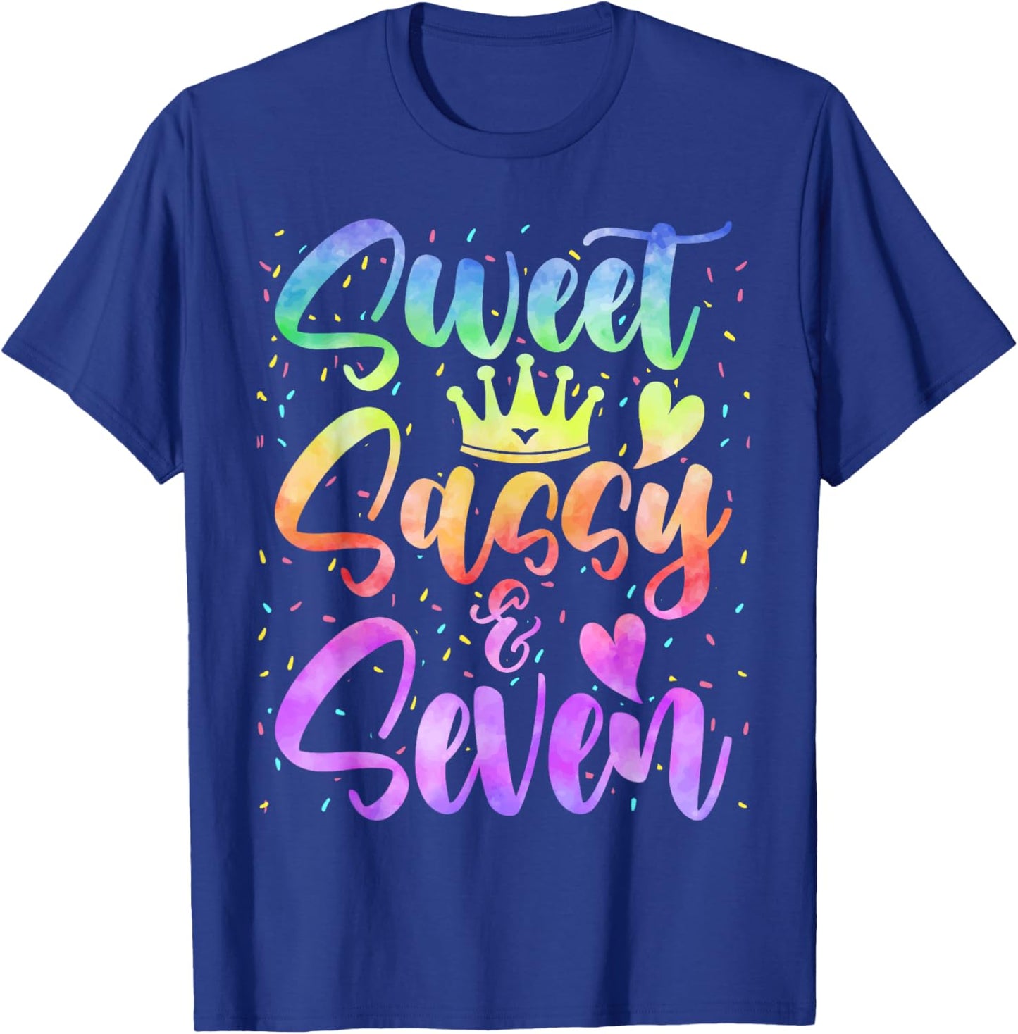 Sweet Sassy and Seven Girls Birthday Tie Dye 7 Year Old Kids T-Shirt - T-Shirt | Royal
