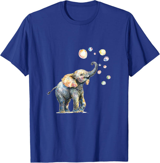 Cute Elephant Blowing Bubbles Art T-Shirt - T-Shirt | Royal