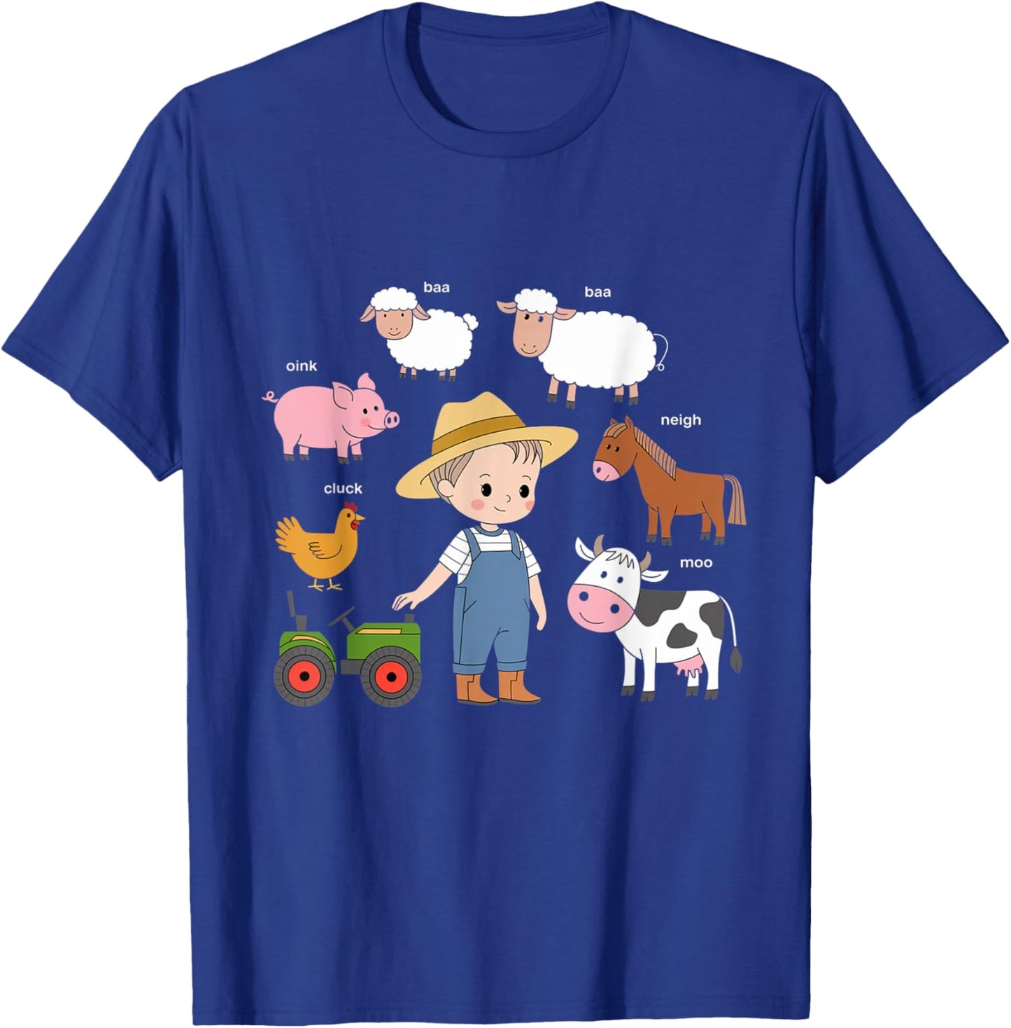 Farm Animals Sounds Oink Baa Neigh Cluck Moo Toddler Farmer T-Shirt - T-Shirt | Royal