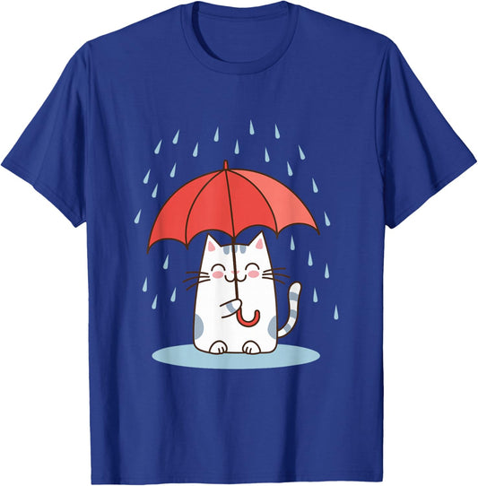 Raining Cat Under Umbrella Autumn Cat T-Shirt - T-Shirt | Royal