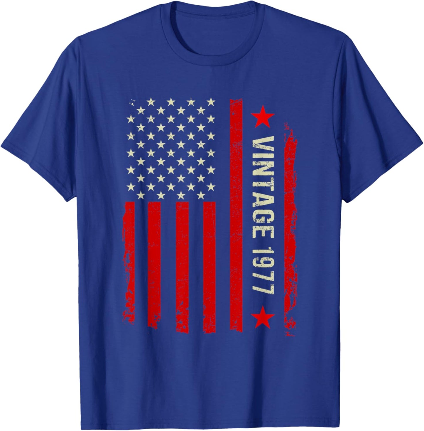 Vintage 1977 48th Birthday Gifts 48 Years Old American Flag T-Shirt - T-Shirt | Royal