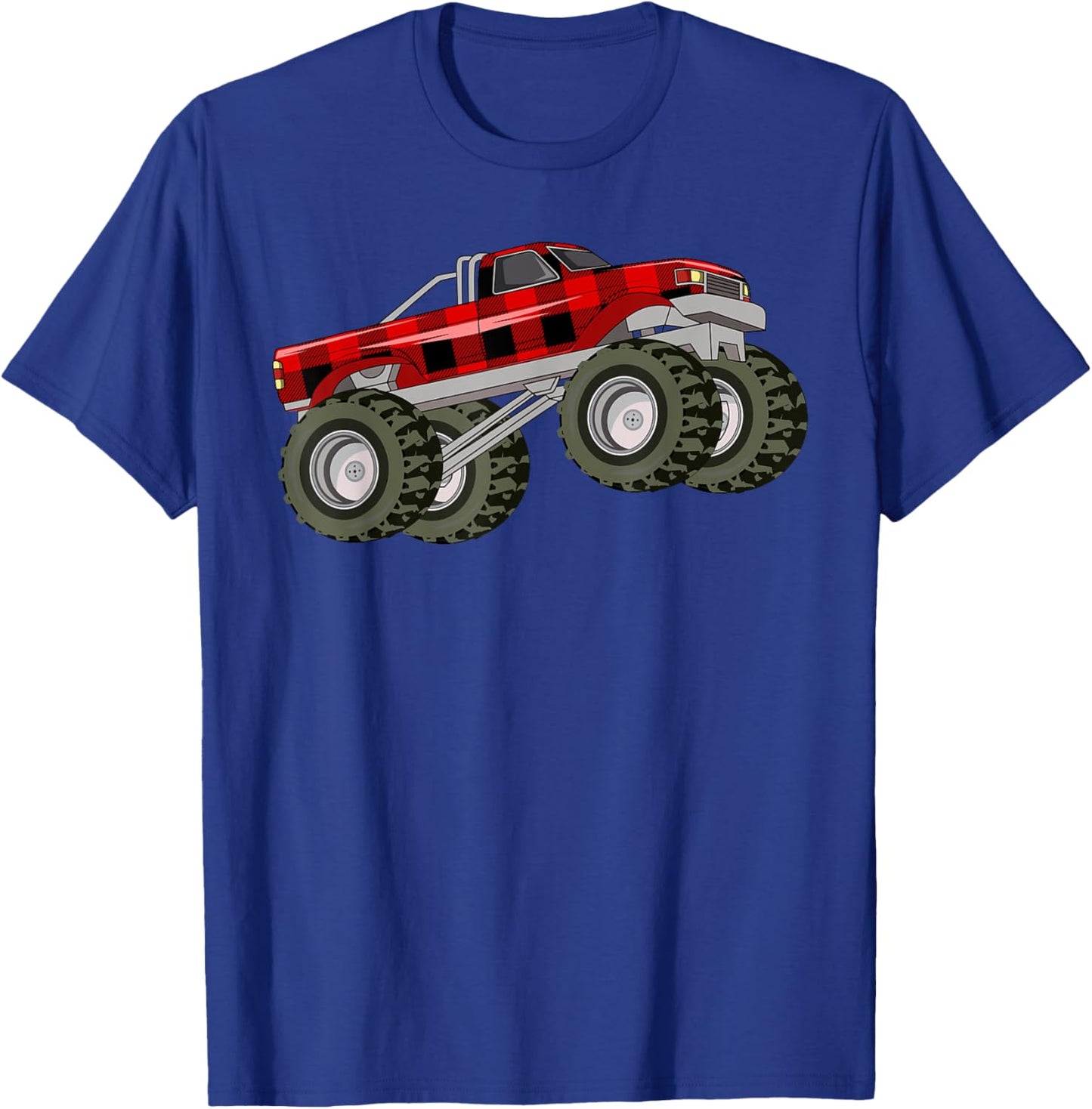 Buffalo Plaid Christmas Monster Truck Pajama Toddlers Youths T-Shirt - T-Shirt | Royal