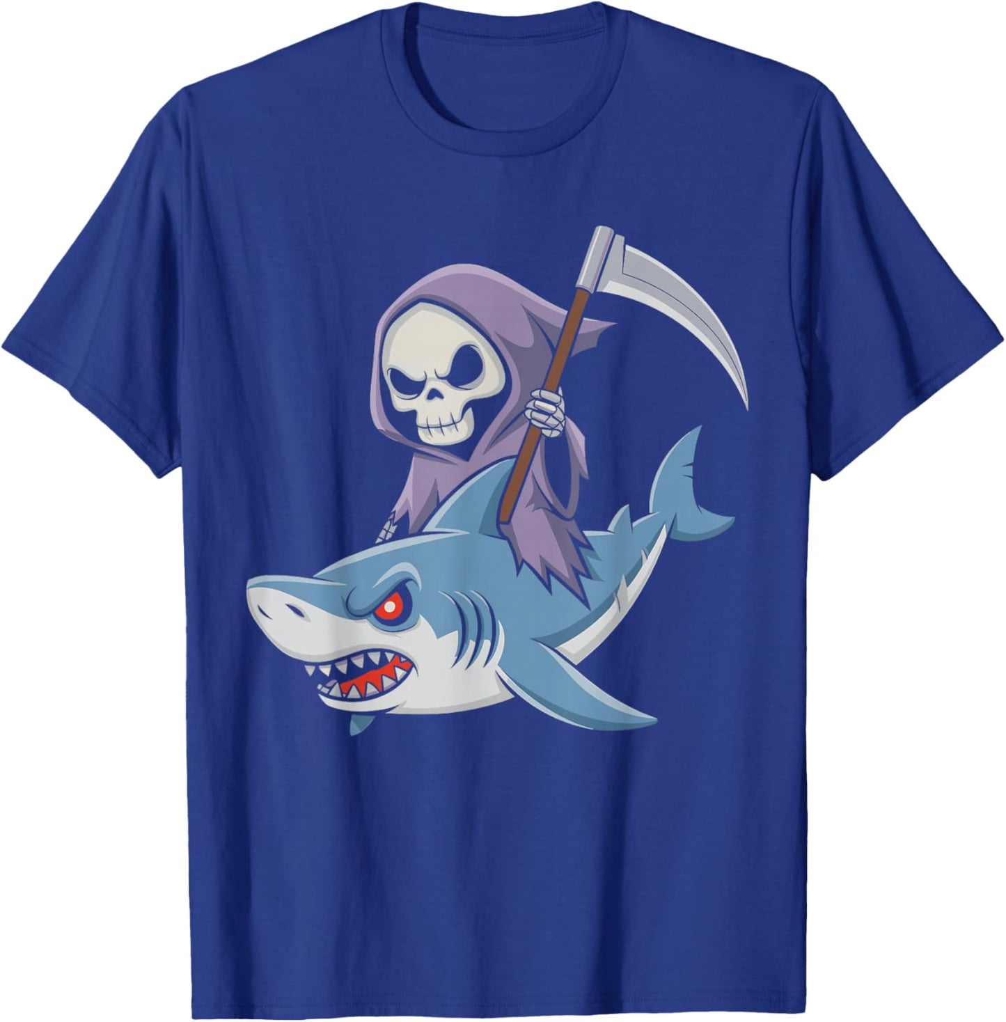 Funny Grim Reaper Riding Shark Lovers Spooky Halloween T-Shirt - T-Shirt | Royal
