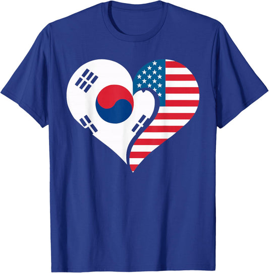 Half American Half Korean USA Flag South Korea America T-Shirt - T-Shirt | Royal