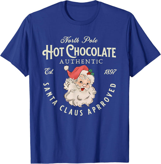 Retro Funny Santa Clause North Pole Hot Chocolate Christmas T-Shirt - T-Shirt | Royal