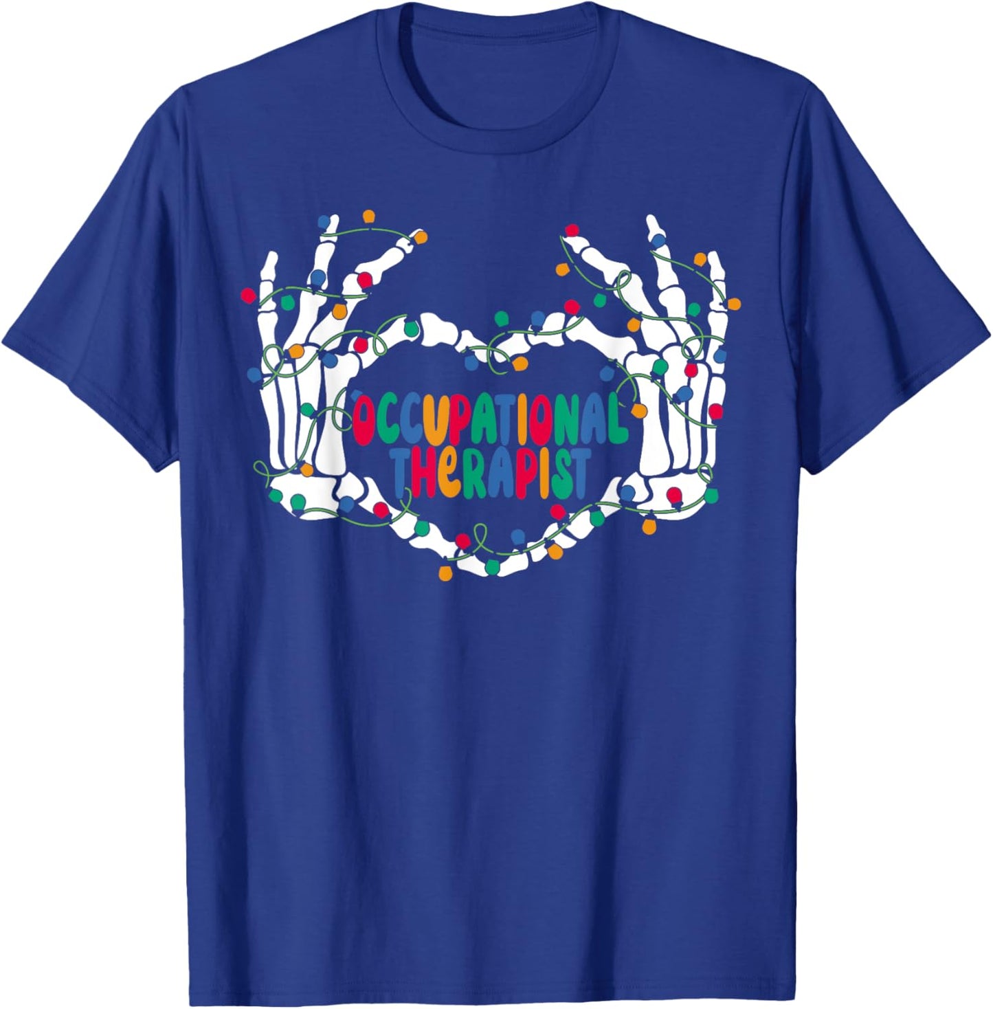 OT Occupational Therapy Skeleton Hand Heart Christmas Light T-Shirt - T-Shirt | Royal