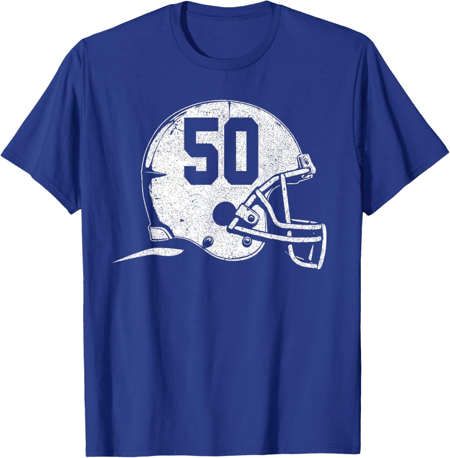 Number 50 Football Helmet Player Fun Number T-Shirt - T-Shirt | Royal