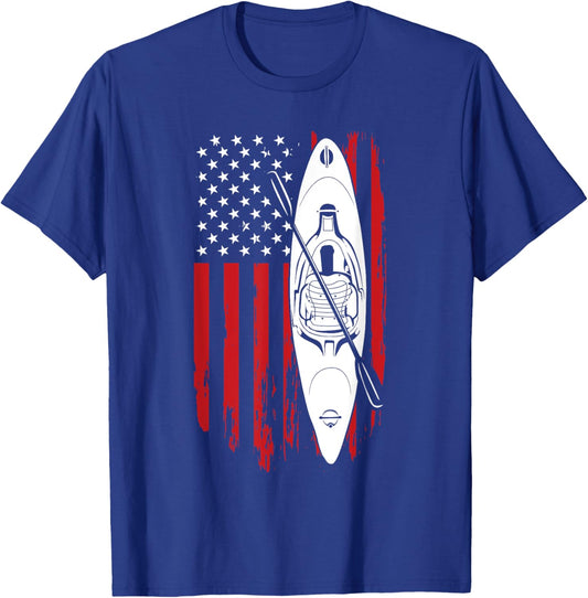 Kayak Paddle USA Flag American Kayaking 4th Of July Lovers T-Shirt - T-Shirt | Royal