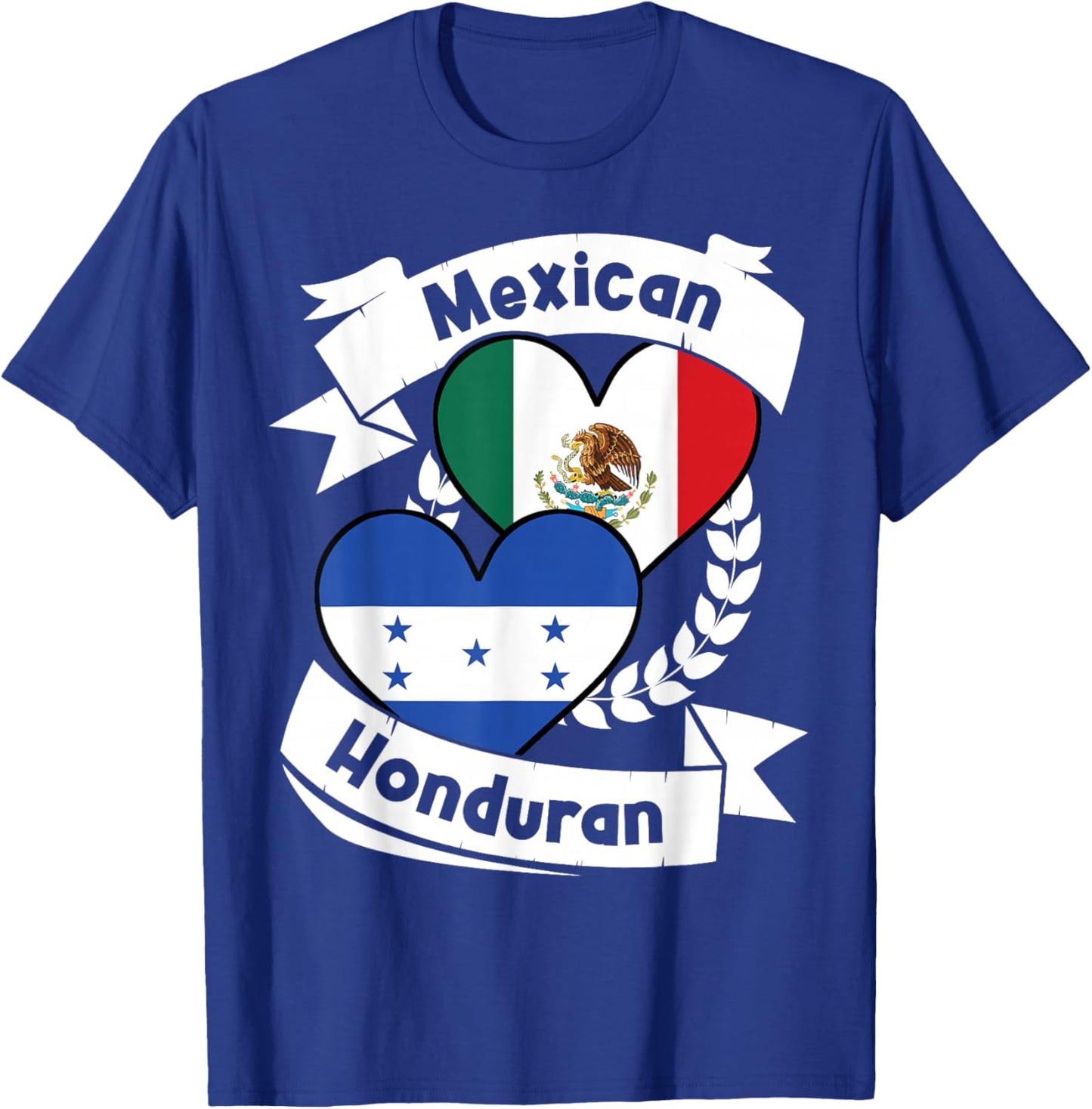 Mexican Honduran Heart Flags Mexico Honduras T-Shirt - T-Shirt | Royal