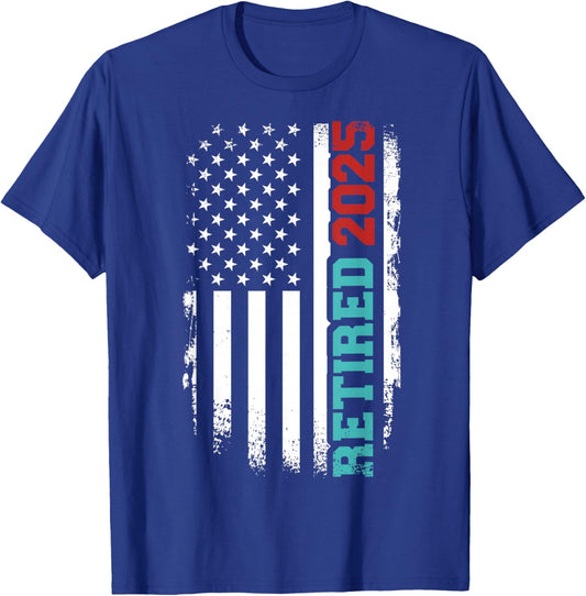 Retired 2025 us American Flag for Retirement and Pensioner T-Shirt - T-Shirt | Royal