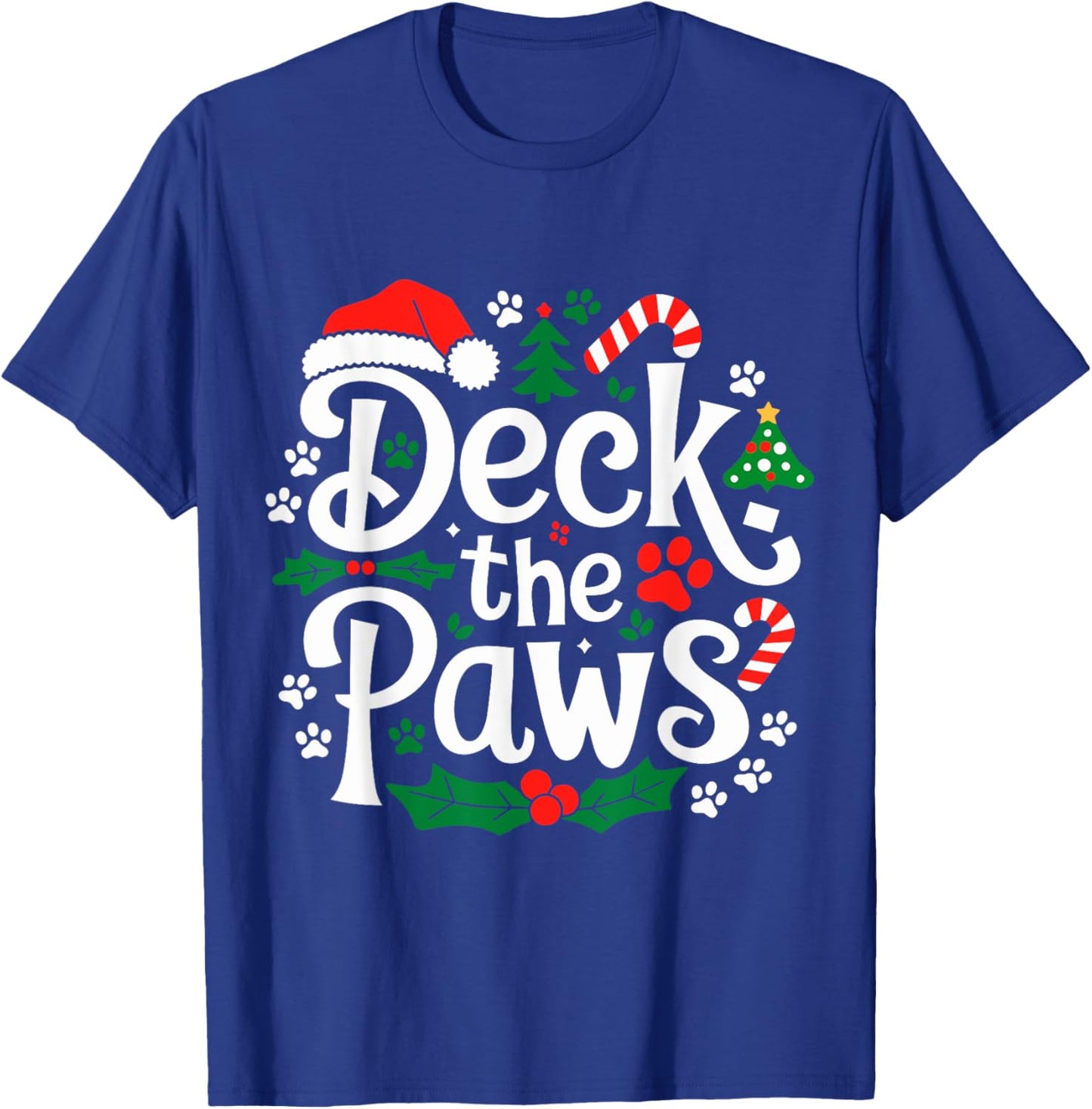 Deck The Paws Christmas Dog and Cat Funny Festive T-Shirt - T-Shirt | Royal