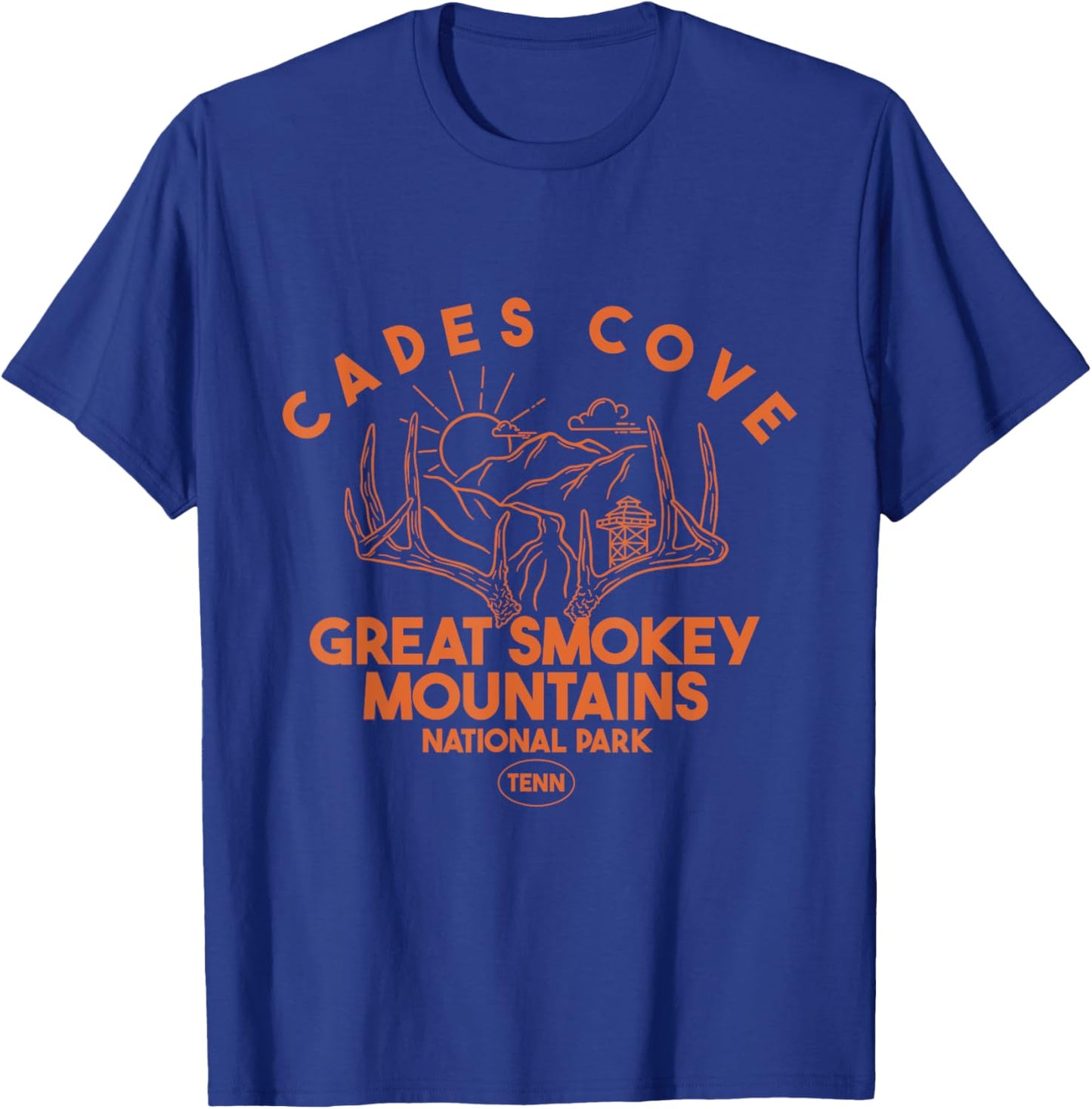 Mountain On Deer Antlers Cade Cove Great Smoky Mountain T-Shirt - T-Shirt | Royal