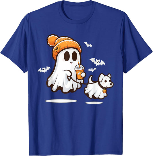 Funny Ghost Walking Dog Ghost Dog Halloween Women Men Kids T-Shirt - T-Shirt | Royal