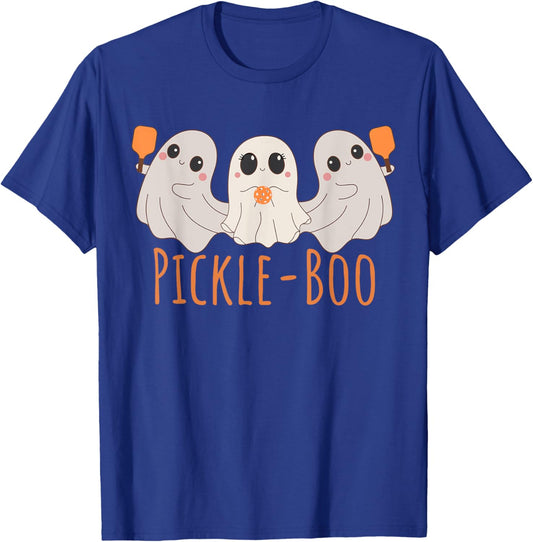 Fun Pickle-boo Ghost Playing Pickleball Halloween Paddleball T-Shirt - T-Shirt | Royal