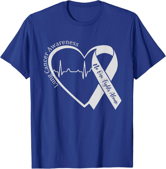 Lung Cancer Awareness Heart White Ribbon Support T-Shirt - T-Shirt | Royal