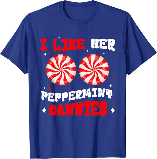 Couples Matching Christmas I Like Her Peppermint Candies T-Shirt - T-Shirt | Royal