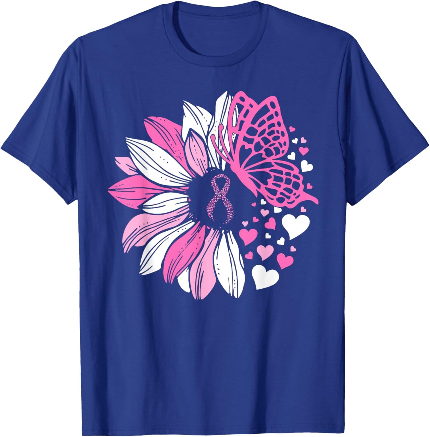 Sunflower Pink Breast Cancer Awareness Women Warrior T-Shirt - T-Shirt | Royal