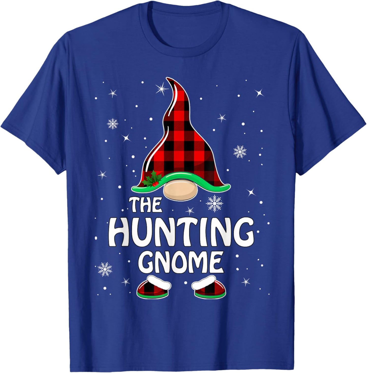 Hunting Gnome Buffalo Plaid Matching Family Christmas Pajama T-Shirt - T-Shirt | Royal