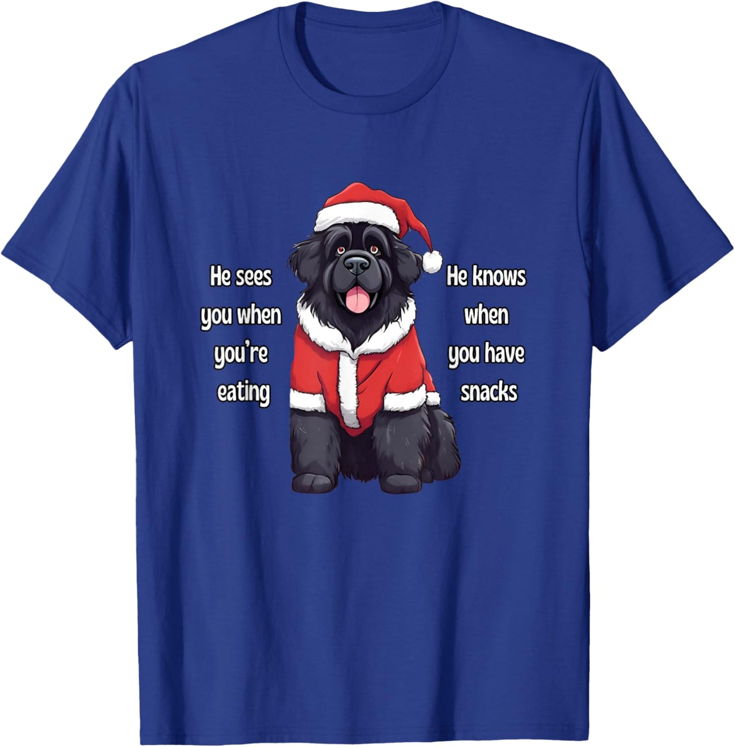 He Sees You When You're Eating Funny Newfoundland Christmas T-Shirt - T-Shirt | Royal
