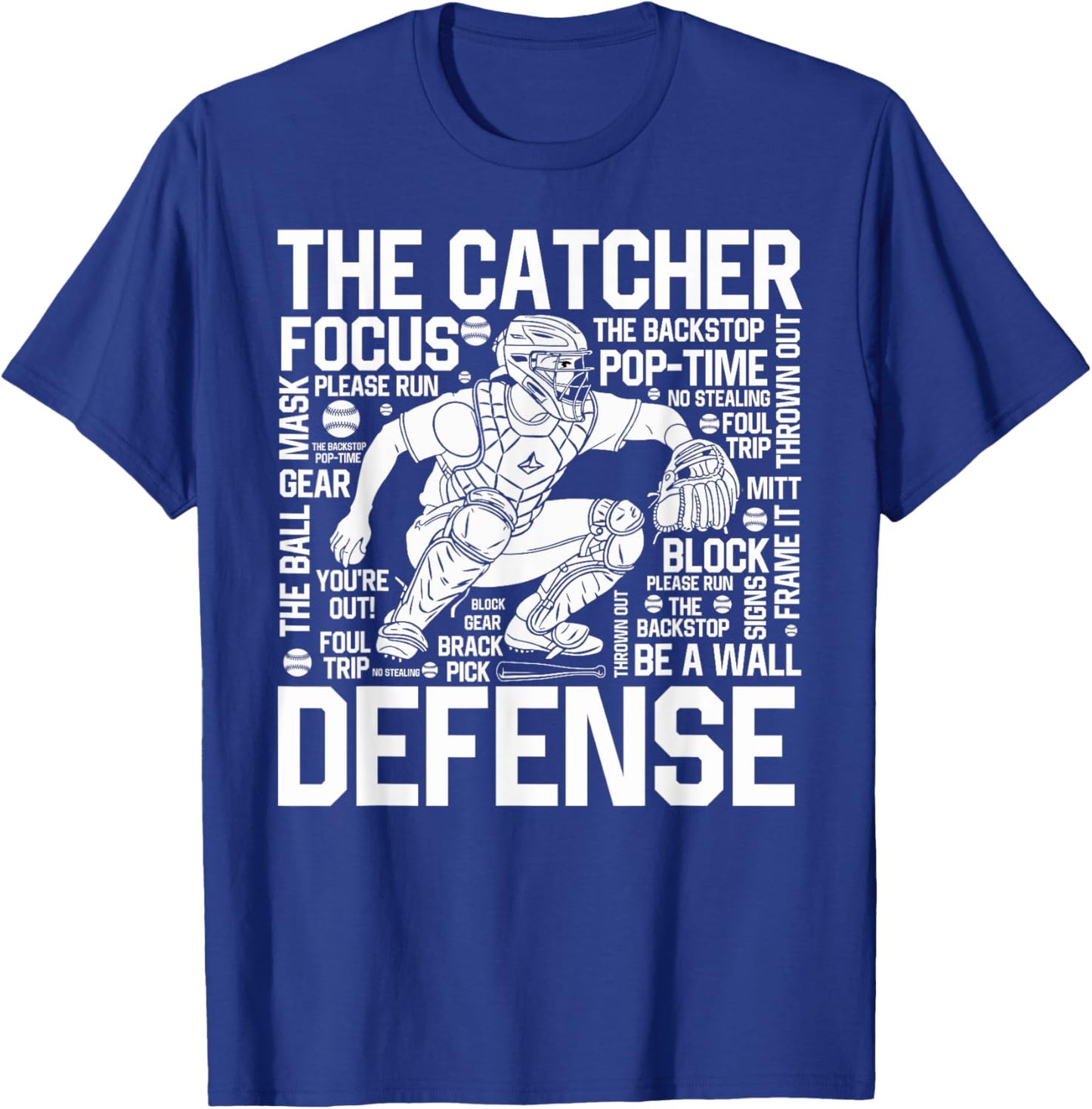 Baseball Softball Catcher Position Word Art Player Game Day T-Shirt - T-Shirt | Royal