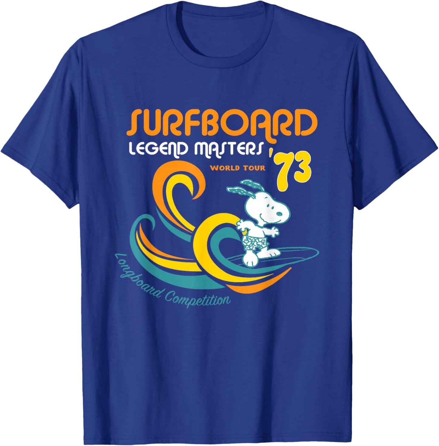 Peanuts Snoopy Surfboard World Tour 73 T-Shirt - T-Shirt | Royal