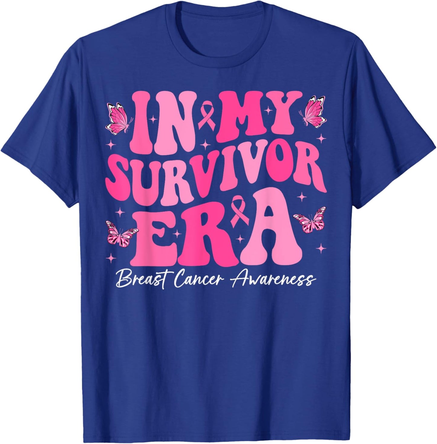 In My Survivor Era Retro Groovy Breast Cancer Awareness T-Shirt - T-Shirt | Royal