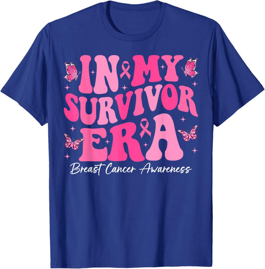 In My Survivor Era Retro Groovy Breast Cancer Awareness T-Shirt - T-Shirt | Royal